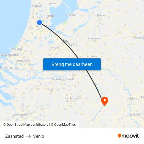 Zaanstad to Venlo map