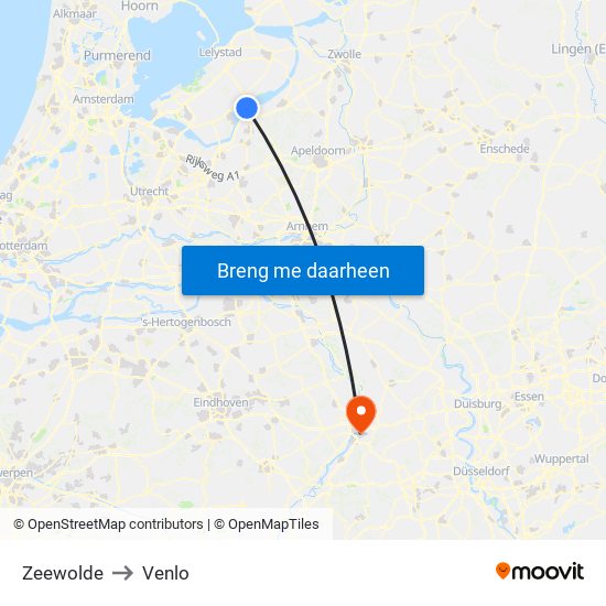 Zeewolde to Venlo map