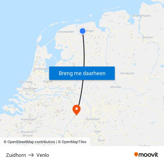 Zuidhorn to Venlo map