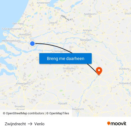 Zwijndrecht to Venlo map