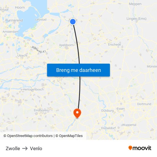 Zwolle to Venlo map