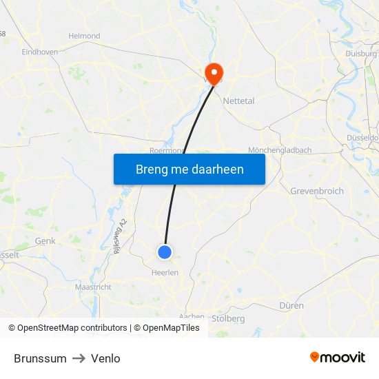 Brunssum to Venlo map