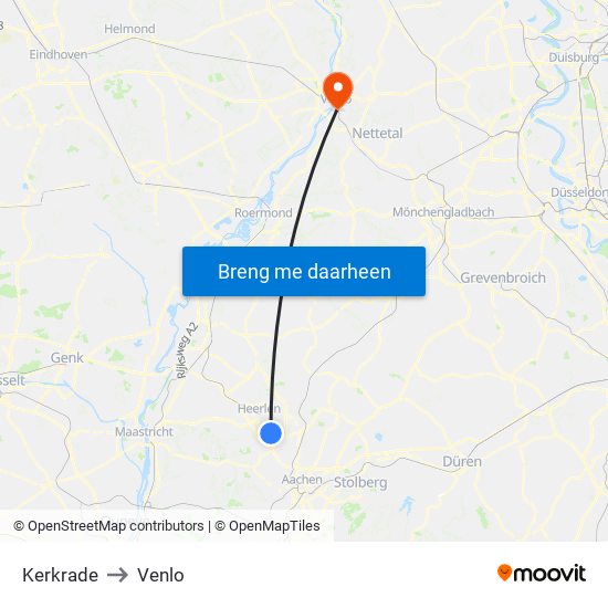 Kerkrade to Venlo map