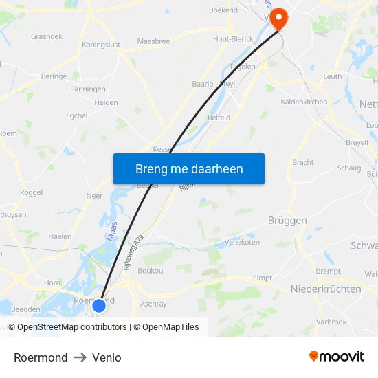 Roermond to Venlo map