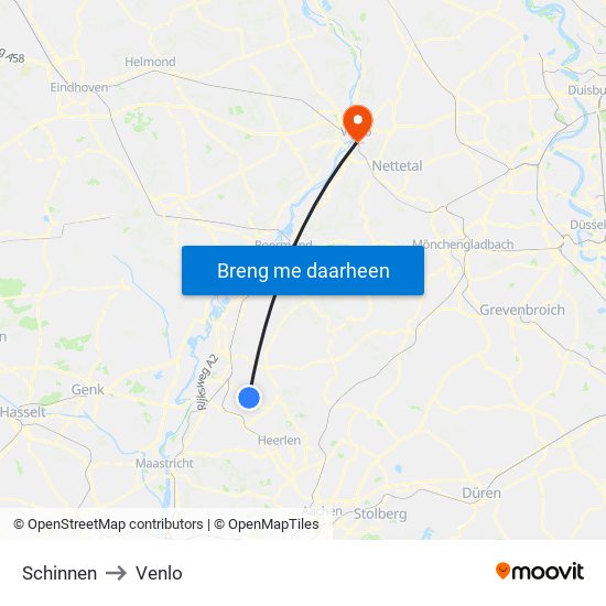 Schinnen to Venlo map