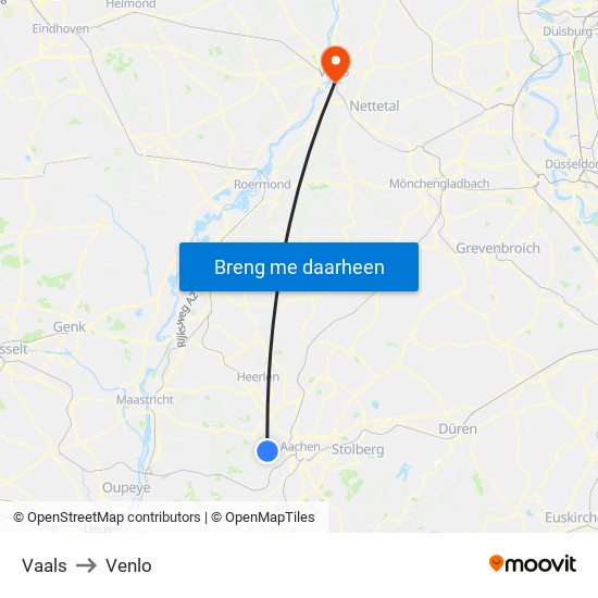 Vaals to Venlo map