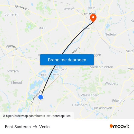 Echt-Susteren to Venlo map