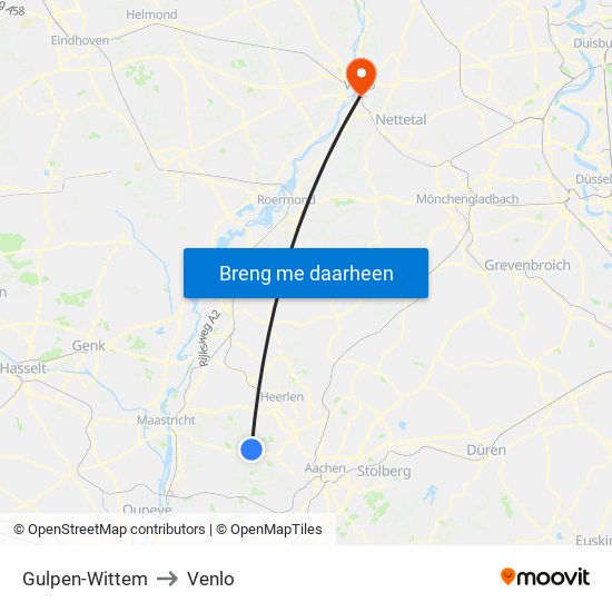 Gulpen-Wittem to Venlo map