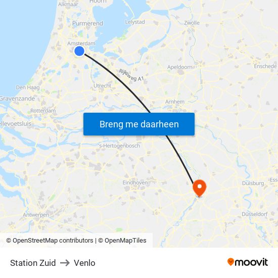 Station Zuid to Venlo map