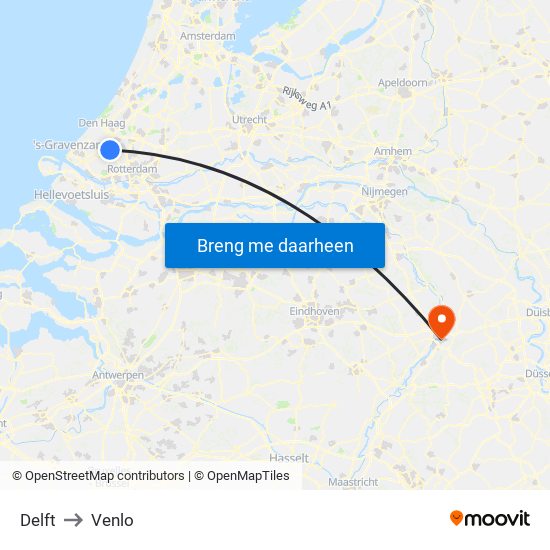 Delft to Venlo map