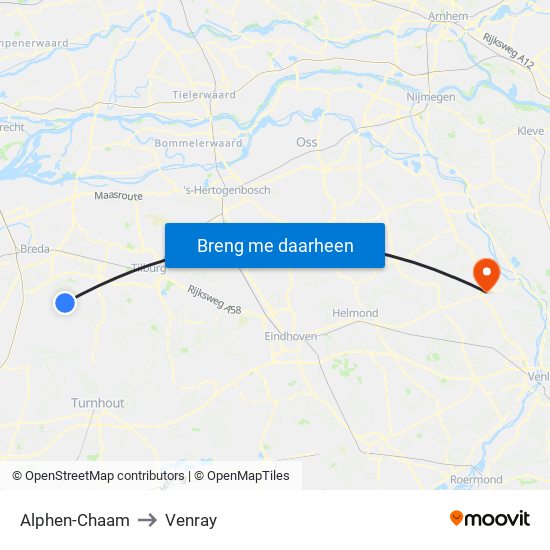 Alphen-Chaam to Venray map