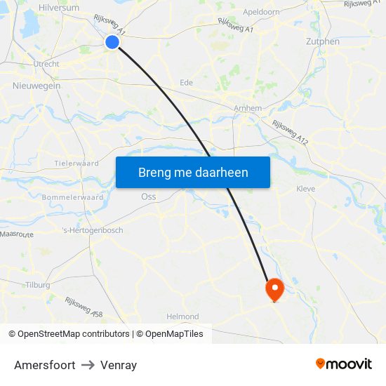 Amersfoort to Venray map