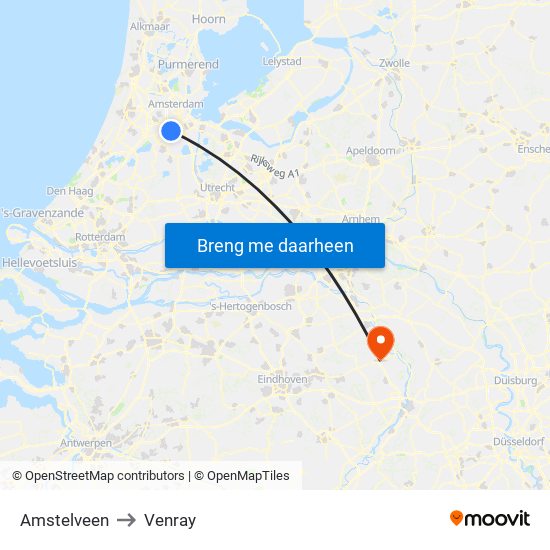 Amstelveen to Venray map