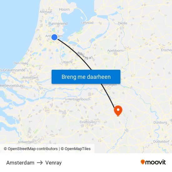 Amsterdam to Venray map