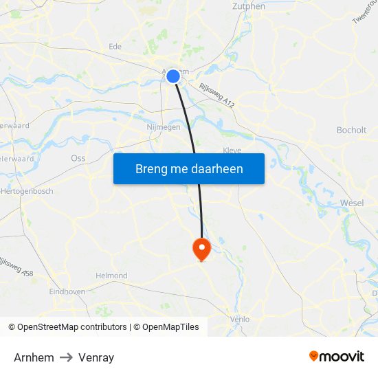 Arnhem to Venray map