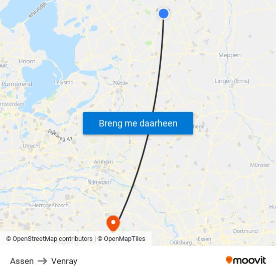 Assen to Venray map