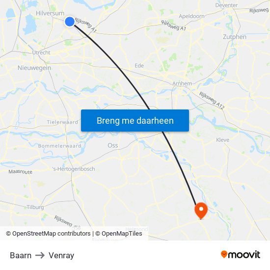 Baarn to Venray map