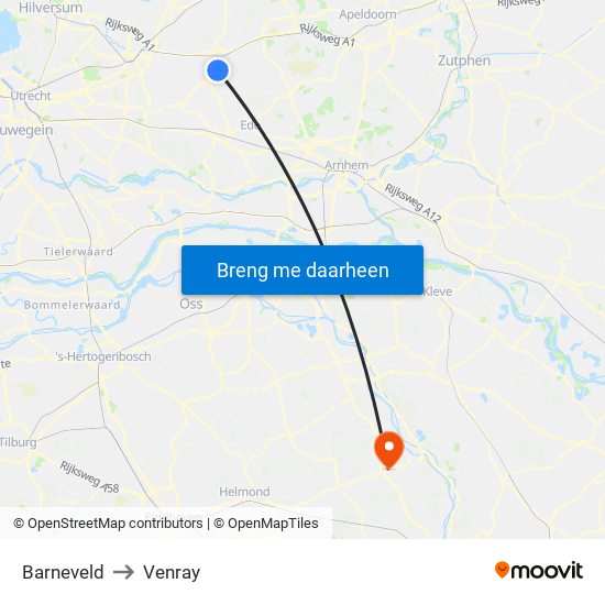 Barneveld to Venray map