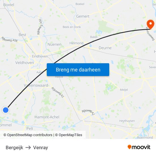 Bergeijk to Venray map