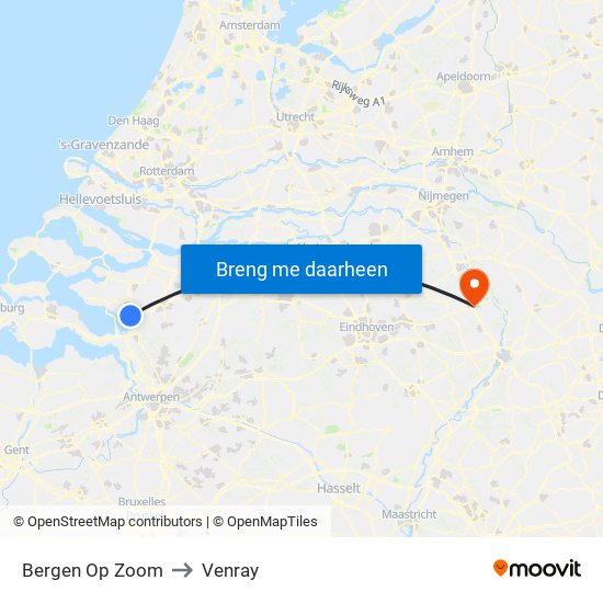 Bergen Op Zoom to Venray map
