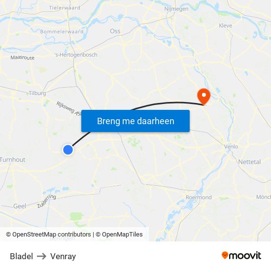Bladel to Venray map