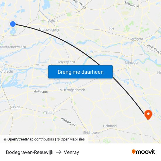 Bodegraven-Reeuwijk to Venray map