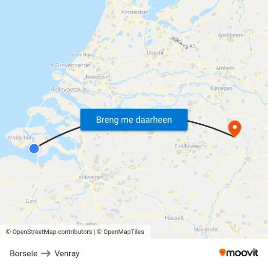 Borsele to Venray map