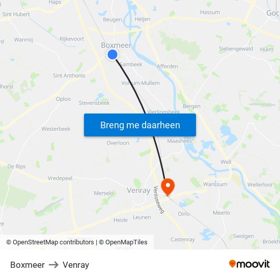 Boxmeer to Venray map