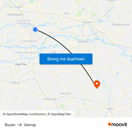 Buren to Venray map