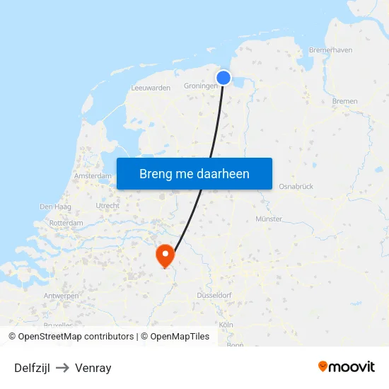 Delfzijl to Venray map