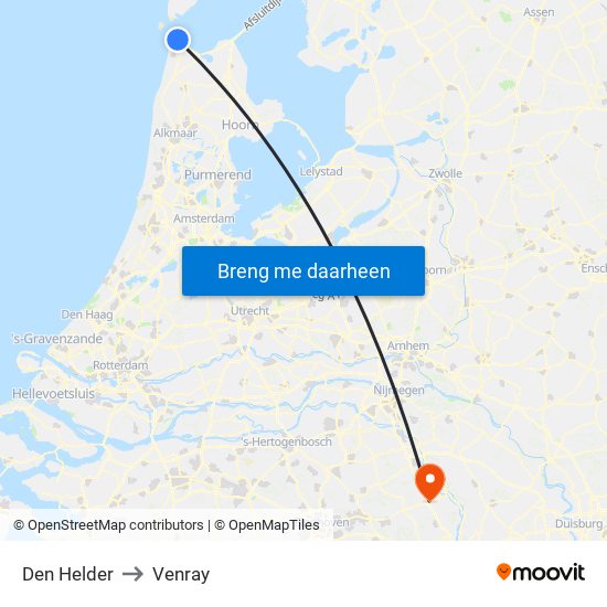 Den Helder to Venray map