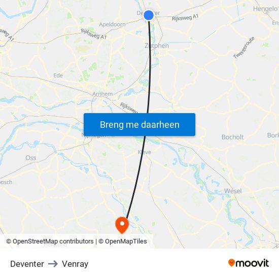 Deventer to Venray map