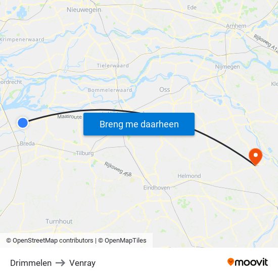 Drimmelen to Venray map