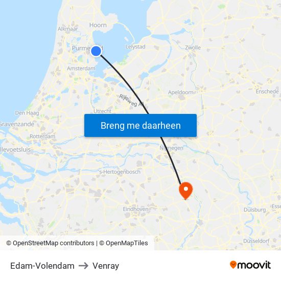 Edam-Volendam to Venray map