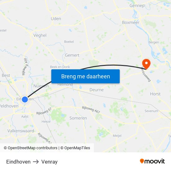 Eindhoven to Venray map
