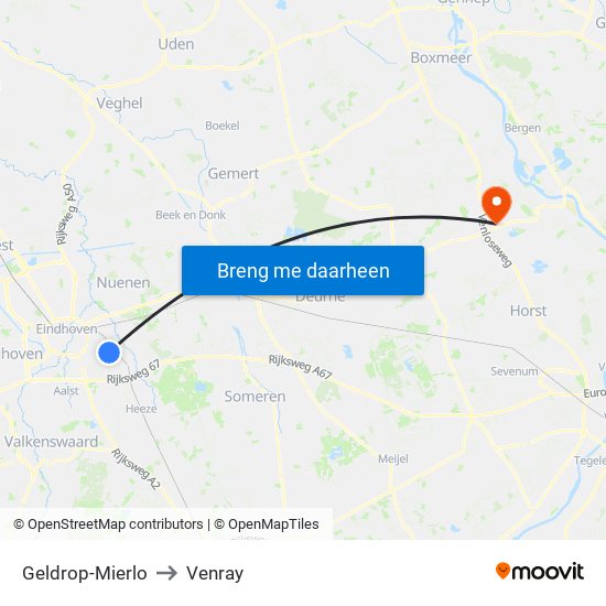 Geldrop-Mierlo to Venray map