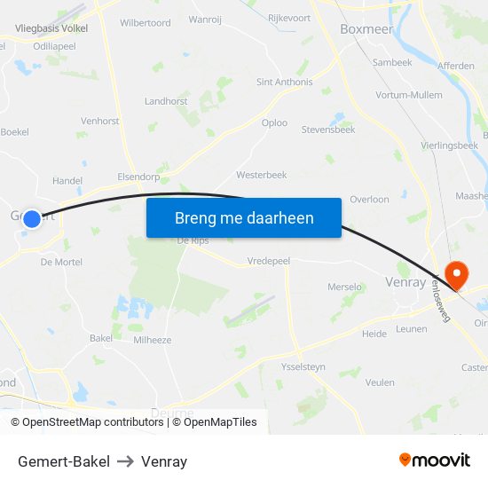 Gemert-Bakel to Venray map