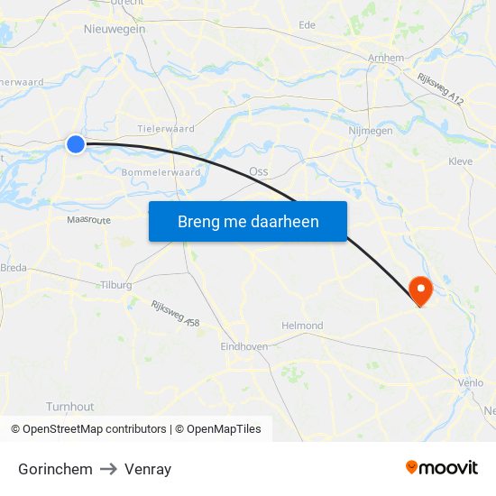Gorinchem to Venray map