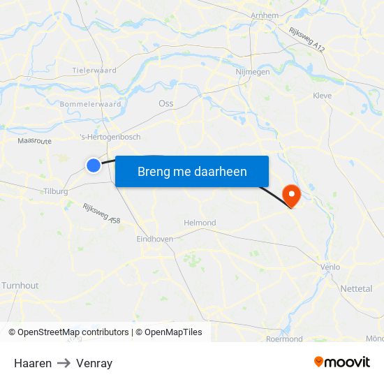 Haaren to Venray map