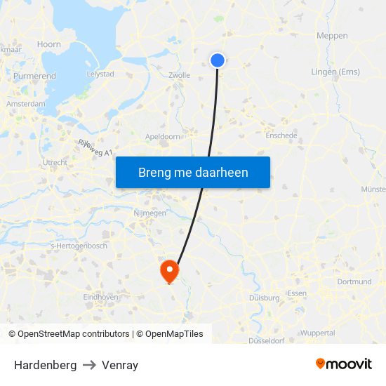 Hardenberg to Venray map