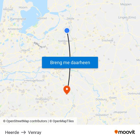 Heerde to Venray map