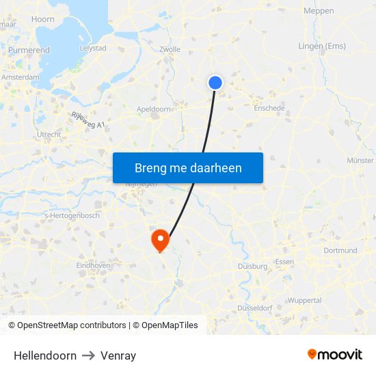 Hellendoorn to Venray map