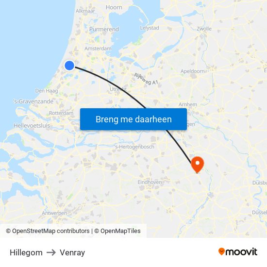 Hillegom to Venray map