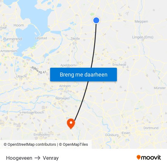 Hoogeveen to Venray map