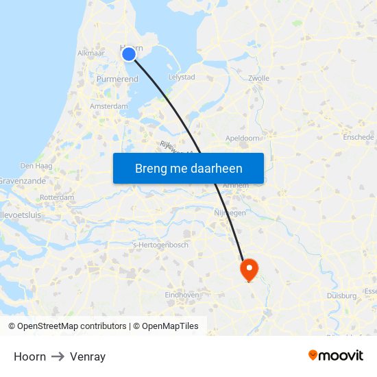 Hoorn to Venray map