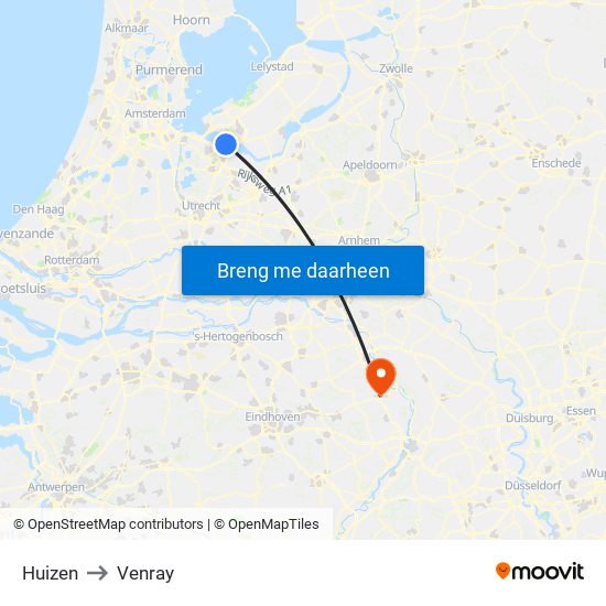 Huizen to Venray map