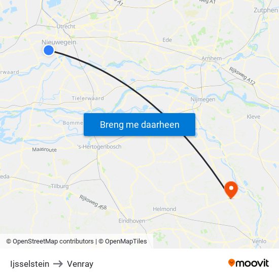 Ijsselstein to Venray map