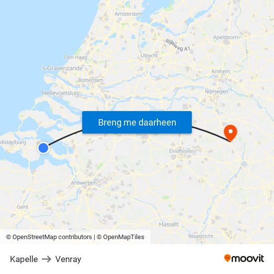 Kapelle to Venray map