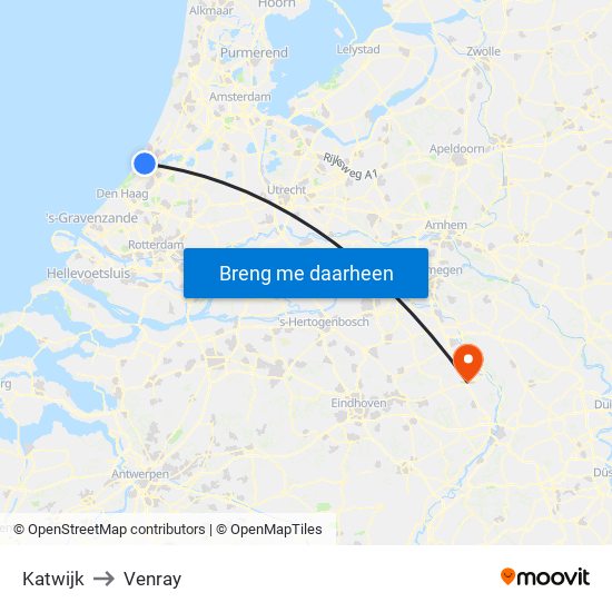 Katwijk to Venray map