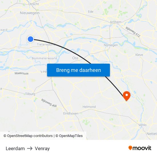 Leerdam to Venray map